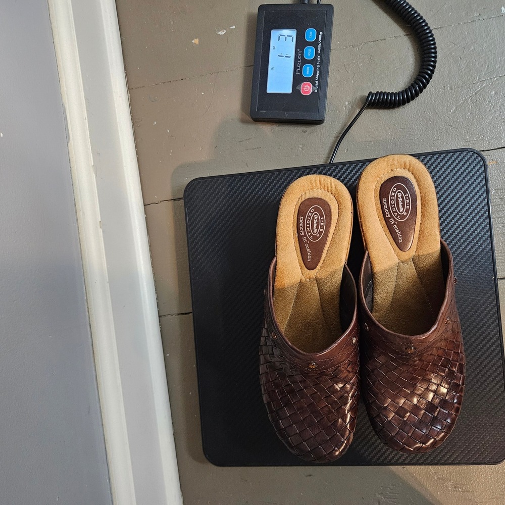 Dr Scholls Lattice Brown Woven Leather Clog Mules Wedge Platform Rhinestone 9M - Picture 9 of 9